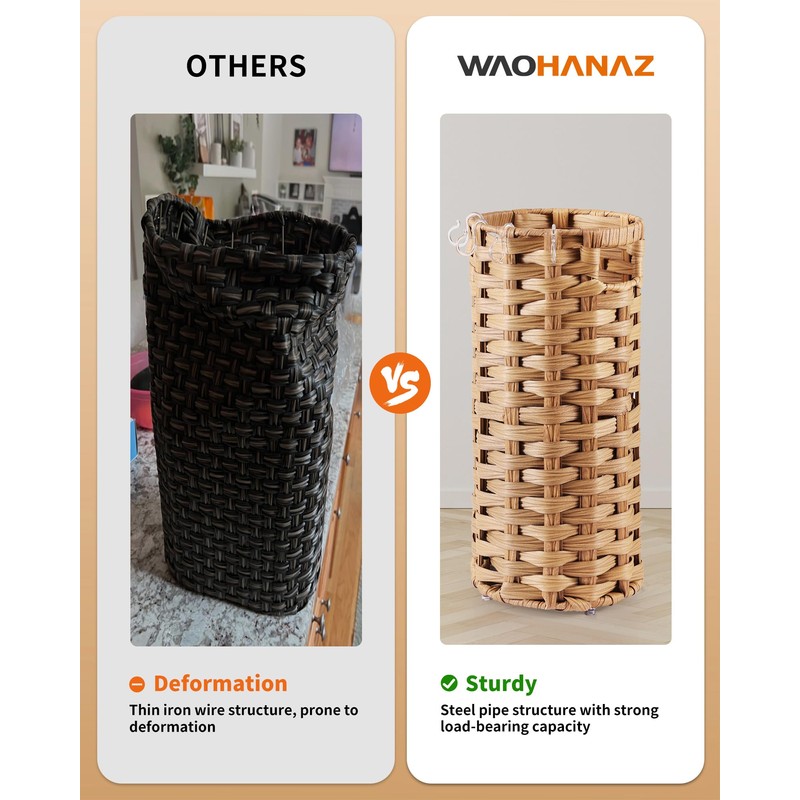 WAOHANAZ Rattan Umbrella Stand, Umbrella Holder for Entryway, Hand Woven