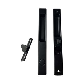 Sliding Glass Patio Door Lock Handle Set, Non-Keyed, Flush Mount, with Nite Lock, C Cam, and Keeper, 6-9/16" Screw Hole | Sliding Door Handle Replacement Hardware Repairs (Black)