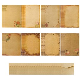 Writing Paper and Envelopes Set, 48 Pieces Vintage Writing Paper, Kraft Paper Writing Paper, 8 Styles, with 24 Kraft Envelopes for Weddings, Invitations, Greeting Cards, Rafting (24 x 14.5 cm)