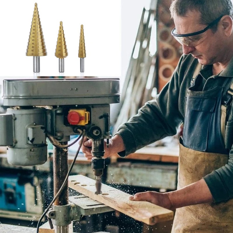 3 Piece HSS Step Drill Bit Set Hex Shank Step