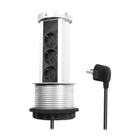 LogiLink LPS235A Pop-Up Power Strip 3-Way (3 x CEE 7/3) with Increased Touch Protection, Suitable for Tables with a Cable Hole Diameter of 100 mm