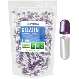 XPRS Nutra Size 0 Empty Capsules - 1000 Count Empty Gelatin Capsules - Empty Pill Capsules - DIY Capsule Filling - Pure Bovine Pill Capsules Empty Gel Caps (Pearl Purple/White)