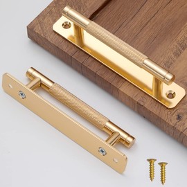 Westablize 12 Pack 5 Inch 128 mm Gold Barrel Knurled Cabinet Handles with Base Plate Aluminum Cabinet Pulls for Drawer Sliding Door Charcuterie Board Gold Drawer Handles Drill&Punch Free