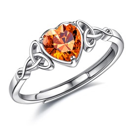 JeweBella Ring 925 Silver Women's Adjustable Heart Birthstone Celtic Knot Rings Women Engagement Ring Wedding Rings Engagement Promise Ring Women's Ring Jewellery with Gift Box, Silver