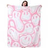 Frienda Preppy Throw Blanket Pink Smile Face Blanket Cute Flannel