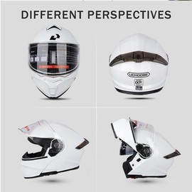 Uchoose Flip Up Full Face Modular Motorcycle Helmet for Adults Cascos para Motos Street Bike Motocross Helmet DOT Approved Dual Visor (White, Large)