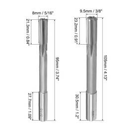uxcell 5/16" and 3/8" Chucking Reamer Set, H7 High Speed Steel HSS Lathe Machine Reamer 6 Straight Flutes, Round Shank Milling Cutting Tool, for Metal Non-Ferrous Metal Copper