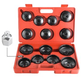 weyleity 15PCS Oil Filter Cap Wrench Tool | Universal Cup Type Oil Filter Socket Removal Set 3/8 inch Drive Oil Canister Socket Service Kit with 1/2 inch Adaptor