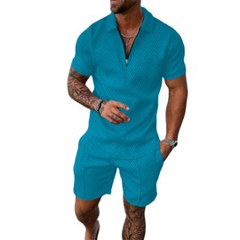 Fastkoala Men's Tracksuit Outfit Set Two Piece Button Suits Summer Jogging Suits 2-Piece, blue