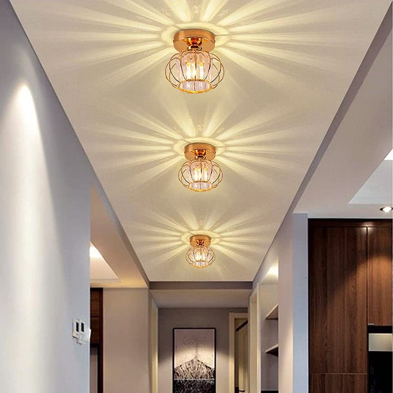 Mini Crystal Chandelier Flush Mount Crystal Ceiling Lighting Iron Cage