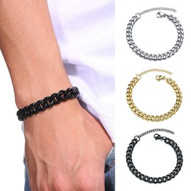 Men's Stainless Steel Chain Curb Cuban Link Bracelet Bangle Fashion Jewelry Gift (7mm*18cm Silver)