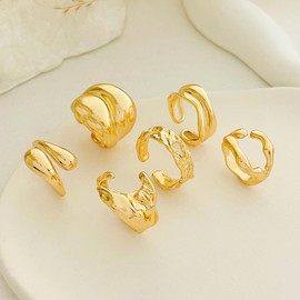 HUJUON Trendy Chunky Stacking Finger Ring Set for Women Adjustable Gold Silver Thick Statement Knuckle Stackable Open Ring Geometric Jewelry Gift (Style A Gold)