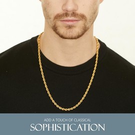 KISPER 18k Gold Hip Hop Rope Chain Necklace – 5mm Thick Gold Plated Stainless Steel Jewelry for Women & Men with Lobster Clasp, 24"