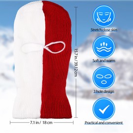 BBTO Ski Mask Balaclava Full Face Cover 2 Hole Balaclava Winter Knitted Balaclava for Outdoor Sports (Red and White,Classic Style)