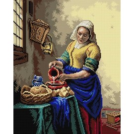 Wizardi Needlepoint Canvas for halfstitch Without Yarn After Johan Vermeer - Milkmaid 2850M Orchidea