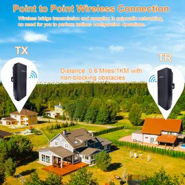 Vuebee Wireless Bridge, Point to Point Outdoor, Plug and Play WiFi Bridge, 1KM Long Range Extender, 5dBi Antenna, 24V POE Adapter, 2 RJ45 LAN Port (Black)