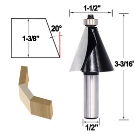 Chamfer Router Bit 1/2 Shank, 20° Degree Carbide 2-Flute Chamfer Cut, Edge Forming Bevel Router Bit, Chamfer Bit Miter Angle Router Cutters, for Miter Joints