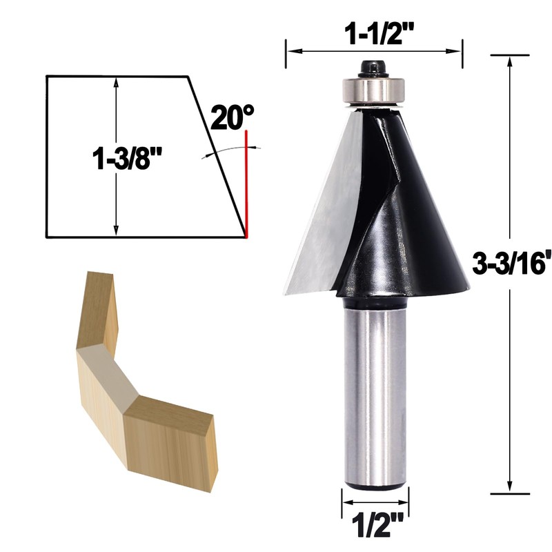Chamfer Router Bit 1/2 Shank, 20° Degree Carbide 2-Flute Chamfer