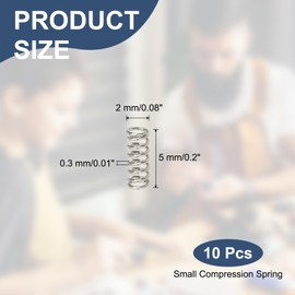 sourcing map Compression Spring 2 mm OD 0.3 mm Wire 5 mm Free Length 304 Stainless Steel Small Extension Spring for DIY Projects Home Shop Repairs (Silver Tone, Pack of 10)