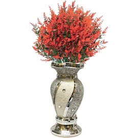 Dazzling Silver Crushed Diamond Flower Vase - 25 CM Contemporary Crystal Vase with Exquisite Floral Pot Detail