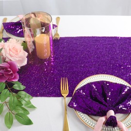 ShinyBeauty Sequin Table Runner with Tassel 12inx108in Purple, Dining Table Runner Sequin Hotel Coffee Table Runners or Wedding Party Decoration