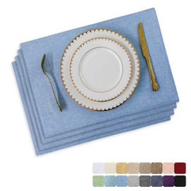 Home Brilliant Blue Placemats, Non Slip Washable Reusable Table Mats Set of 4, Fabric Place Mats for Indoor Outdoor Use, 33 x 48 cm, Light Blue