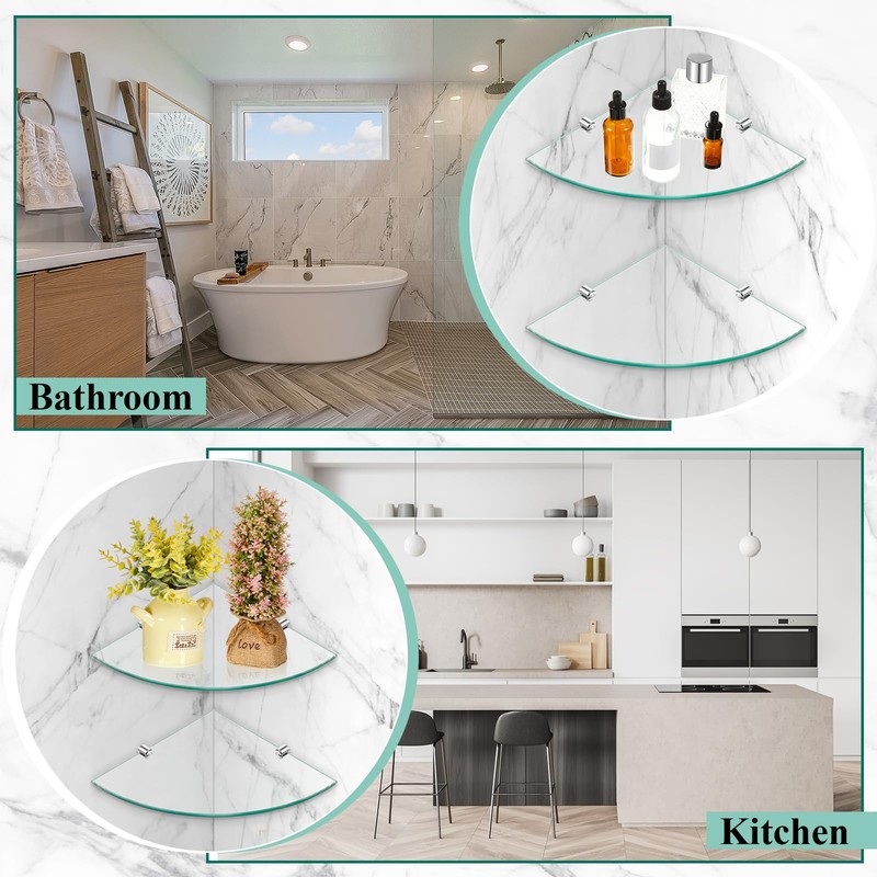 Crowye 2 Pack Glass Corner Shower Shelves 2 Tier Shelves