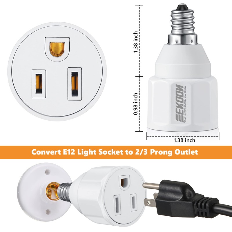 3 Prong Light Bulb Socket Adapter, Polarized Outlet, Light Socket