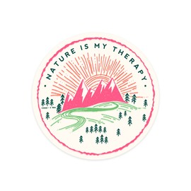 Die Cut Sticker Nature is My Therapy, Green and Pink on Ivory Vinyl Sticker 1 to 3 inches (Waterproof Decal for Cars, Water Bottles, Laptops, Coolers), Small