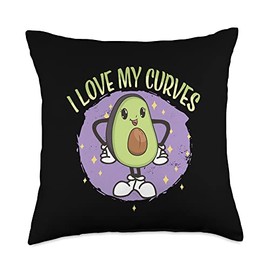 I Love My Curves Proud and Body Positivity Curves Avocado Body Positivity Self-Love Statement Throw Pillow, 18x18, Multicolor