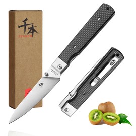 SENBON 440 Stainless Steel Super Sharp Pocket Folding Chef Knife Peeling Utility Knife Carbon Fiber Handle Camping Barbecue Outdoor Back Clip Portable Fruit Knife