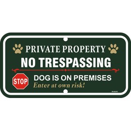Andchi 2pcs Private Property Signs No Trespassing Signage Dog is on Premises Sign Safety Signs Yard Sign Dog Sign (Green, 15 * 30)