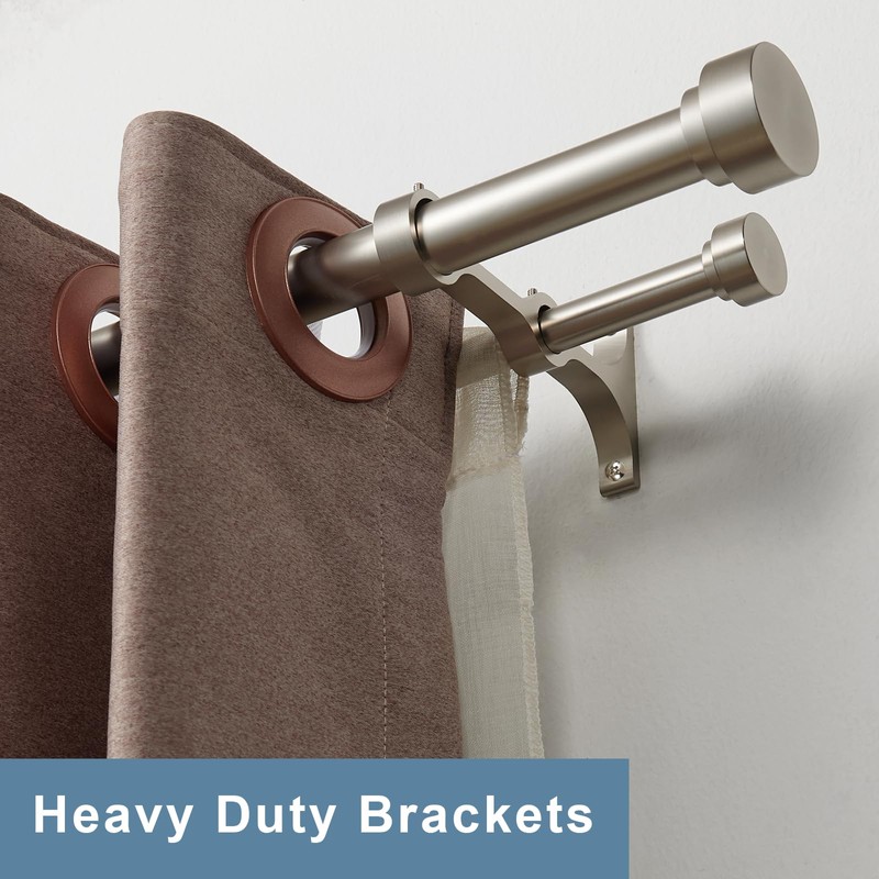 Heavy Duty Double Curtain Rods with Cylindrical Cap Finials -