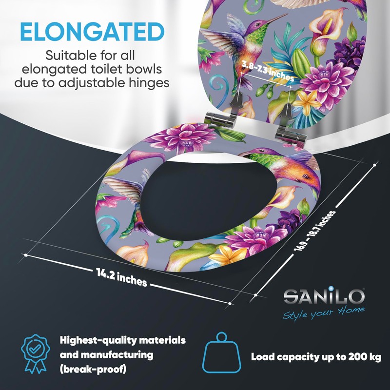 Sanilo Soft Close Toilet Seat ELONGATED, Quiet and Slow Close