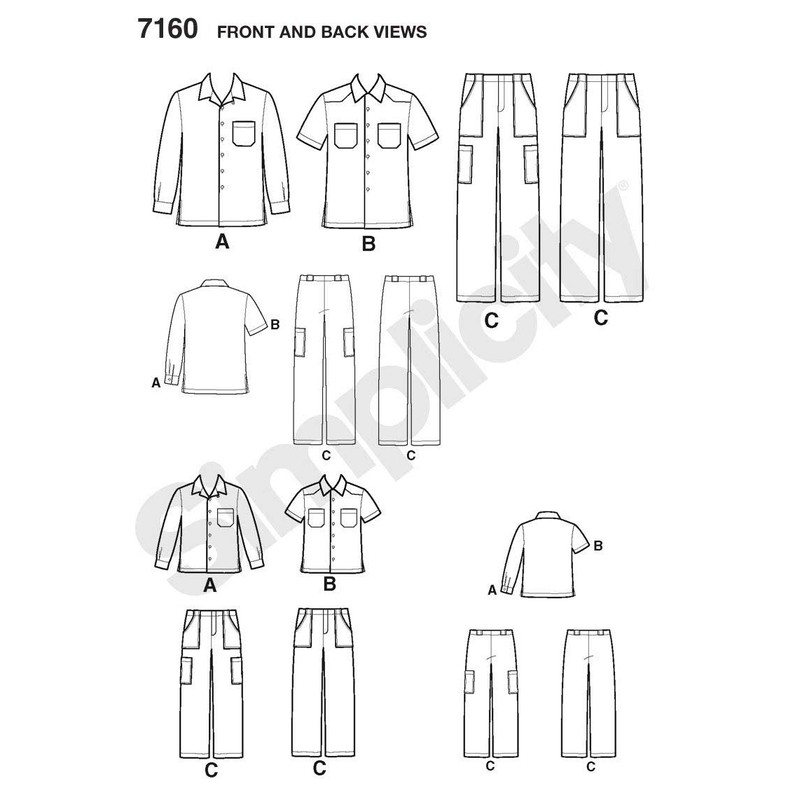Simplicity Sewing Pattern 7160 A Boys and Men's Shirt Sizes
