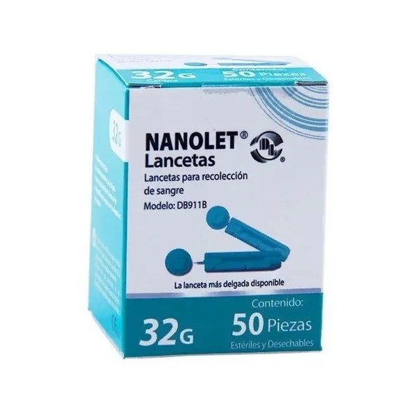 Lancetas Nanolet Para Glucometro Gmate 50 Pzas Color Azul Claro