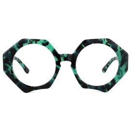 Zeelool Stylish Oversized Acetate Geometric Eyeglasses for Women with Non-prescription Clear Lens Hugh ZOP01887-05 Green-Tortoise