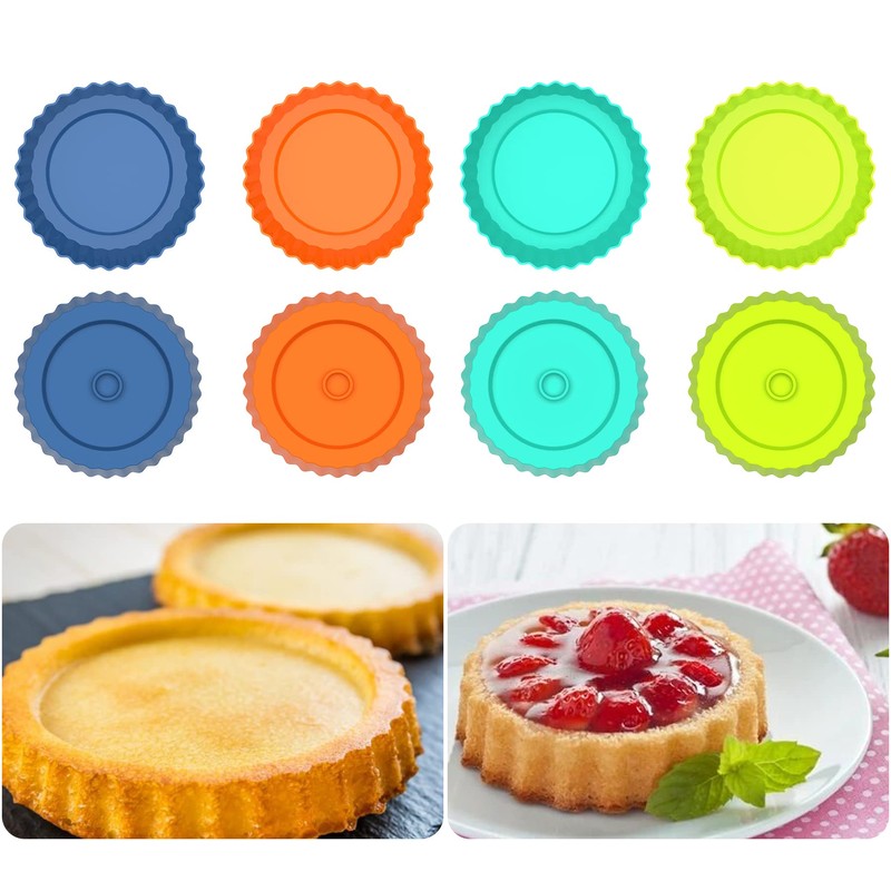 Webake - Molde de silicona para quiche, 8 moldes redondos