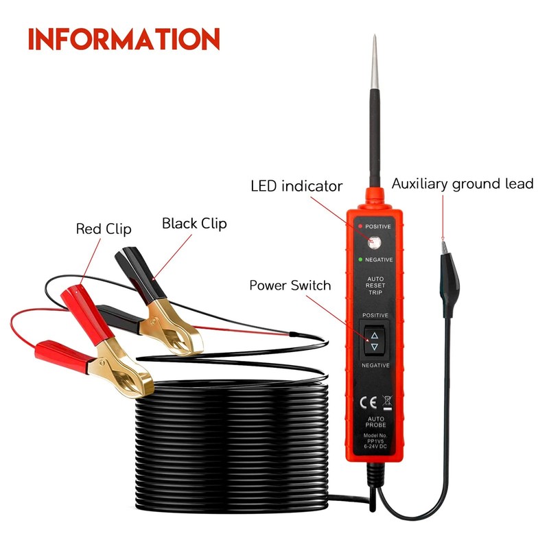 Chazcool Power Circuit Probe Tester, 6-24V DC Circuit Tester, Test