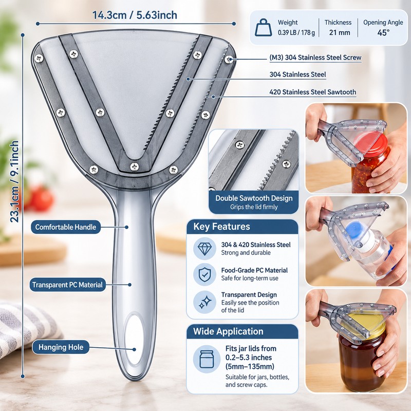 Adjustable Jar Opener for Weak Hands – Easy-Grip Manual Lid