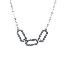 Textured Paperclip Link Necklace, Sterling Silver 925, Adjustable Lobster Claw Closure, 18in Long, Alternative Style, Alt Fashion Accessory