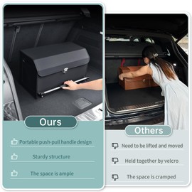 XCF Car Trunk Organizer, Leather Trunk Organizer with Lid and Push-pull Handle Car Storage Box for SUV, Minivan, Sedan (Black, 16.9 x 11.4 x 12.2in)