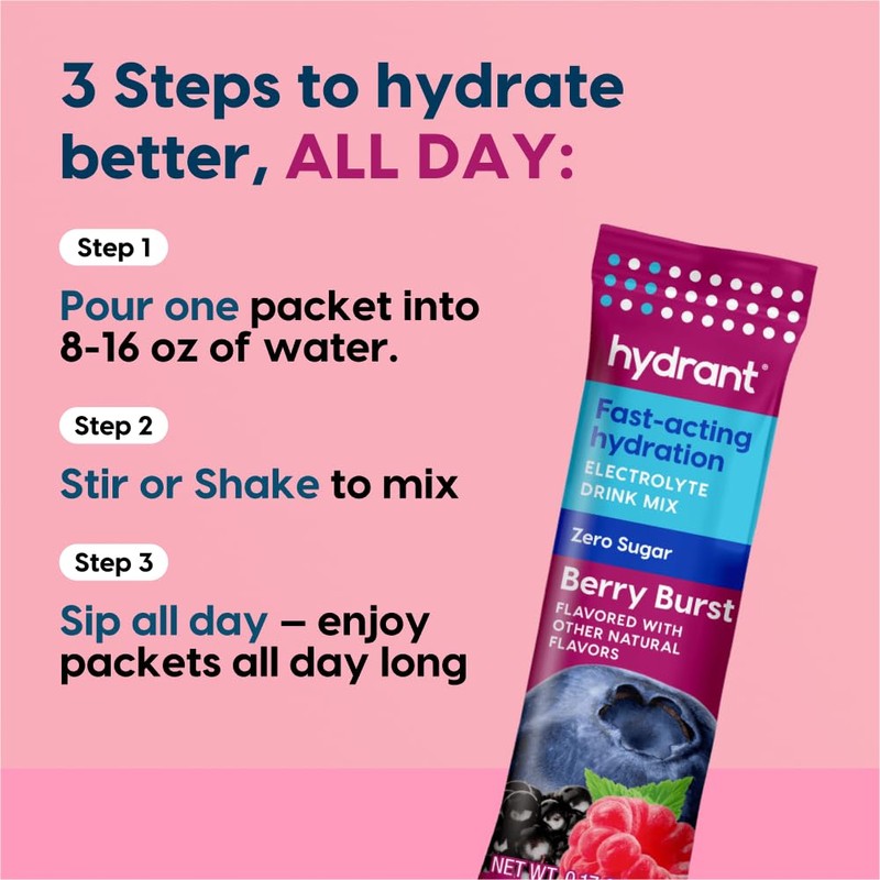 HYDRANT - Hydration Powder, Berry Burst Flavor, 8 Individual Sugar-Free