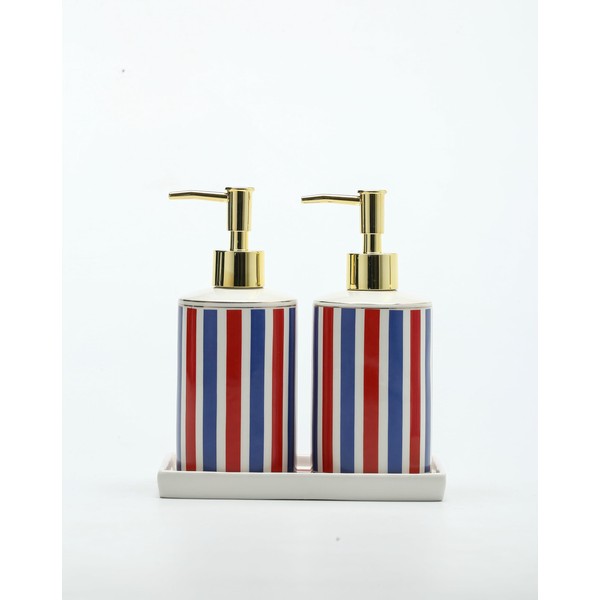 Patriotic Red, White & Blue Ceramic Soap Dispenser Set with