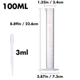 Yizerel Measuring Cylinder Set, 4 Sizes Graduated Polypropylene Lab Test Tubes in 100 ml, 50 ml, 25 ml, 10 ml for Laboratory, Science Experiments with 4 Plastic Droppers in 3 ml