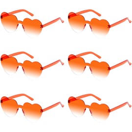 Fengek 6 Pcs Heart Shape Sunglasses Frameless Transparent Glasses Party Favors for Girls, Women, Gradient Orange