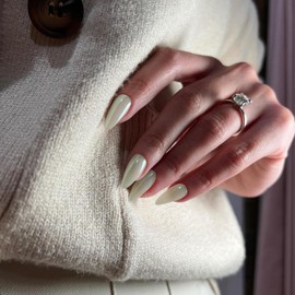 Chrome Glazed Donut Press-On Nails - Aurora White Medium Almond Shaped, Glossy Shiny Acrylic, Reusable Fake Nails for Women, Glue-On Medium Length Stiletto