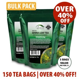 Zokiva Senna Leaf Tea  3-Pack 150 Bags BULK | Caffeine-Free Digestive Support