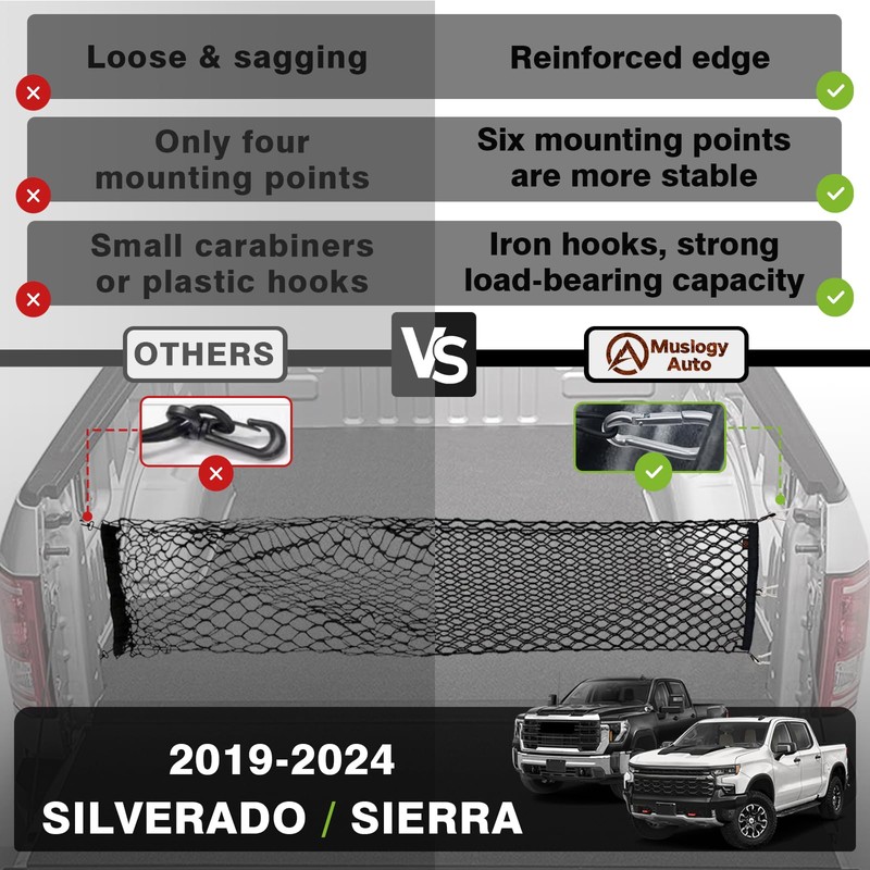 Muslogy Truck Bed Cargo Net Compatible with Chevy Silverado &