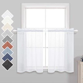 KOUFALL Cortinas de nivel para cocina de 24 in de largo, juego de 2 paneles con bolsillo para barra, tela casual, textura de lino, cortina de café, filtrado de luz, cortinas cortas semitransparentes para baño, media ventana, 30 x 24 in de largo, color bl